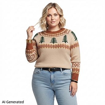 Women's Fair Isle Loose Knit Pullover Sweater, Casual Fall Winter Top