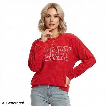 Women's Merry Christmas Letter Print Crewneck Sweatshirt, Long Sleeve Casual Pullover Top