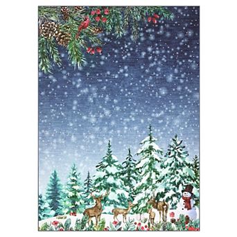 Christmas Winter Forest Scene Area Rug Holiday Snowy Landscape Carpet Snowman Xmas Decor Mat