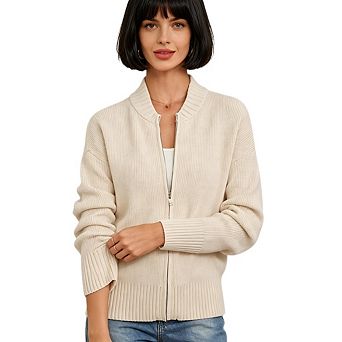 Women's Zip Up Sweater Cardigans Casual Long Sleeve Ribbed Knit Cardigans Sweatshirts Jacket Coat