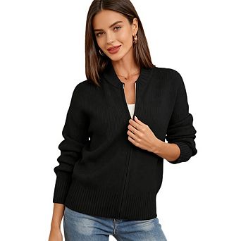 Women's Zip Up Sweater Cardigans Casual Long Sleeve Ribbed Knit Cardigans Sweatshirts Jacket Coat