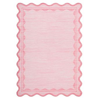 Fashionwu Scalloped Wavy Stripe Border Indoor Area Rug Washable Pet Friendly Soft Non Slip Carpet