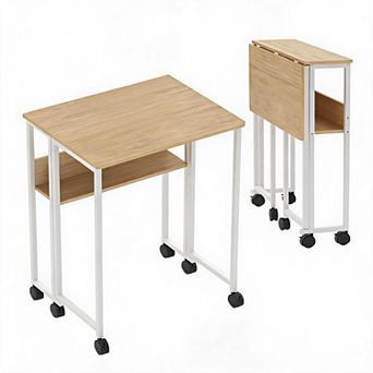 24.8" Folding Desk with Storage Shelf Rolling Small Computer Table for Home Office Study