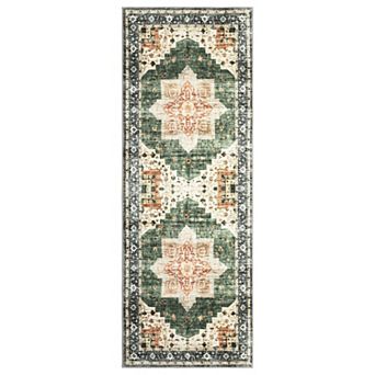 Vintage Medallion Area Rug Machine Washable Non-Slip Stain-Resistant Carpet for Bedroom Porch