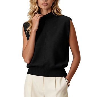 Women's Turtleneck Merino Wool Sleeveless Vest Solid Color Knit Top