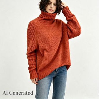 Womens Turtleneck Long Raglan Sleeve Loose Pullover Winter Sweaters