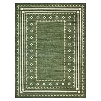 Border Diamond Machine Washable Stain Resistant Lightweight Foldable Carpet for Living Room Bedroom