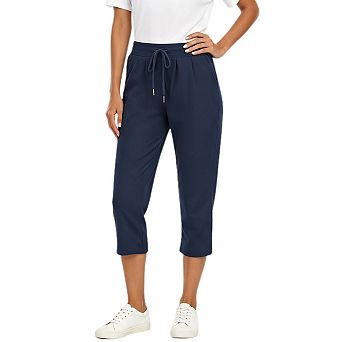 Women's Cropped Pants Drawstring High Waisted Business Casual Workout Sweatpants with Pockets