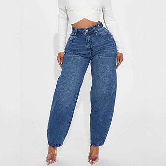 Women High Waist Balloon Jeans Loose Tapered Barrel Denim Pants Casual Daily Street Trousers