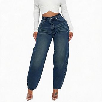 Women High Waist Balloon Jeans Loose Tapered Barrel Denim Pants Casual Daily Street Trousers