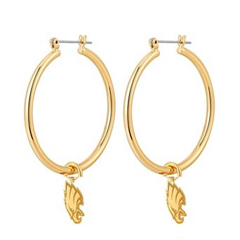 Women's LUV AJ Gold Philadelphia Eagles XL Logo Charm Hoop Earrings