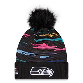 Women's New Era Black Seattle Seahawks 2026 NFL Crucial Catch Cuffed Knit Hat with Pom