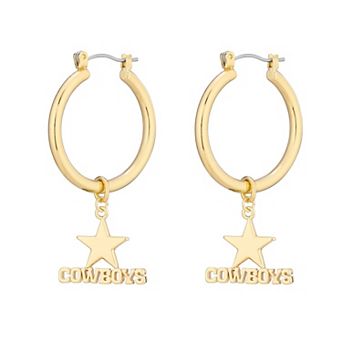 Women's LUV AJ Gold Dallas Cowboys XL Logo Charm Hoop Earrings