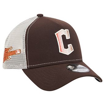 Men's New Era Brown Cleveland Guardians Pumpkin Spice A-Frame 9FORTY Adjustable Trucker Hat