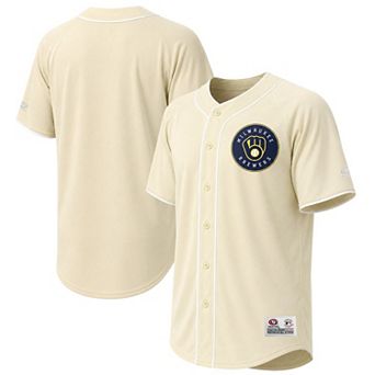 Men's Stitches Cream Milwaukee Brewers Fashion Jersey