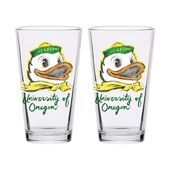 Indigo Falls Oregon Ducks Laura Wilcox Mascot Pint Glass Set of 2