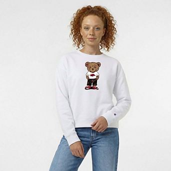 Women's Champion White Arkansas Razorbacks Teddy Bear Fleece Sweatshirt