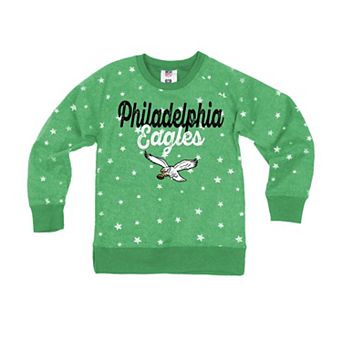 Girls Youth Wes & Willy Kelly Green Philadelphia Eagles Shimmer Star Reverse Sweatshirt
