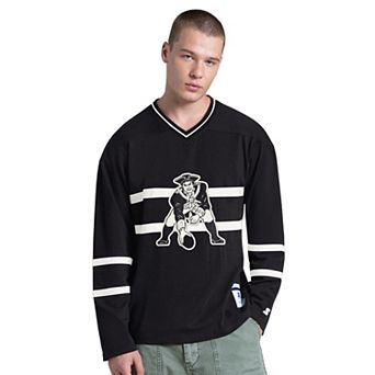 Men's Starter Black New England Patriots Line Up Retro Logo Long Sleeve V-Neck T-Shirt