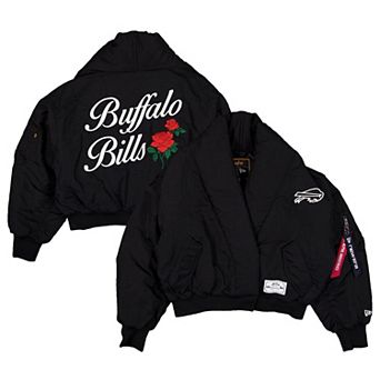 Women's New Era x Alpha Industries Black Buffalo Bills Shawl Collar Bomber Jacket