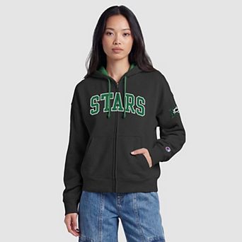 Women's Champion Black/Kelly Green Dallas Stars Applique Full-Zip Fleece Hoodie