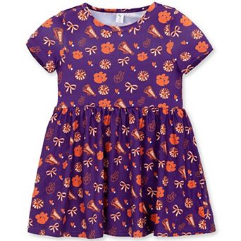 Girls Toddler ZooZatz Purple Clemson Tigers All-Over Print Short Sleeve Dress