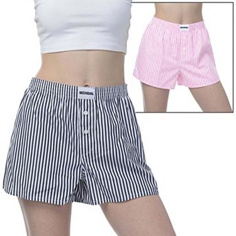 Women's ZooZatz Navy/Pink Michigan Wolverines Two-Pack Boxer Shorts Set