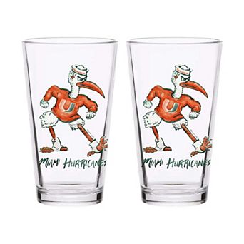 Indigo Falls Miami Hurricanes Laura Wilcox Mascot Pint Glass Set of 2