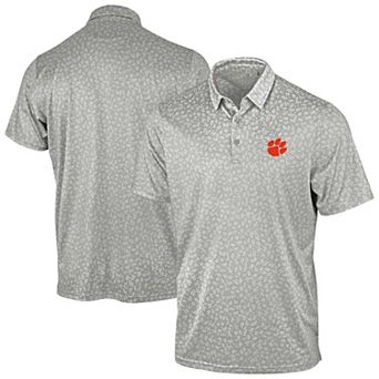 Men's Antigua Gray Clemson Tigers Mono Floral Polo