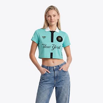 Women's Fanatics Turquoise New York Yankees Subway Series Cropped Fan Polo