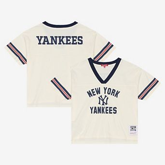 Women's Mitchell & Ness Cream New York Yankees Retro Roots Crop Boxy Yoke T-Shirt