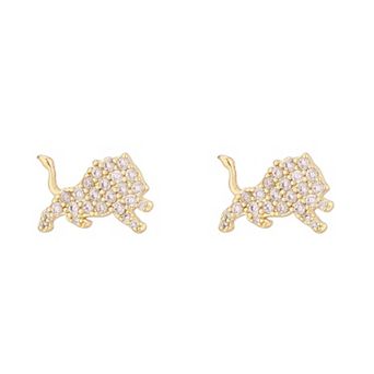 LUV AJ Gold Detroit Lions Pave Logo Stud Earrings