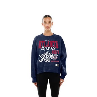 Women's New Era Navy Atlanta Braves Throwback Mineral Wash Boxy Sweatshirt