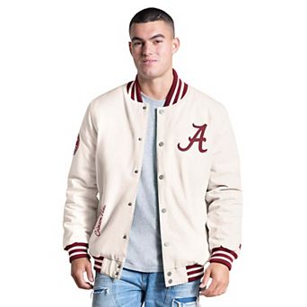 Men's Starter White Alabama Crimson Tide Spectator Varsity Full Snap Jacket