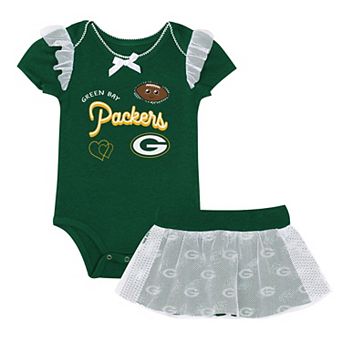 Girls Newborn Outerstuff Hunter Green Green Bay Packers Melted Hearts Printed Bodysuit and Skirt Set
