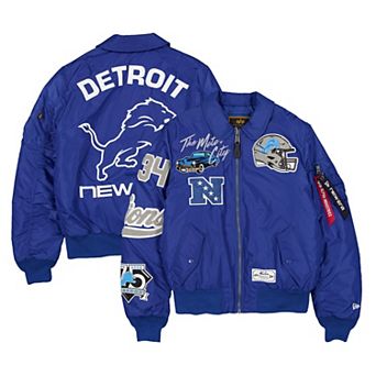 Men's New Era x Alpha Industries Blue Detroit Lions MA-1 Full-Zip Bomber Jacket