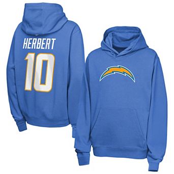 Youth Nike Justin Herbert Powder Blue Los Angeles Chargers Name & Number Club Fleece Hoodie