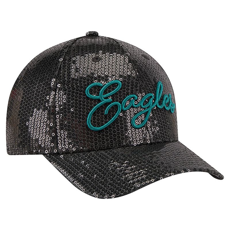 Women's New Era Black Philadelphia Eagles Sequin Script 9FORTY Adjustable Hat