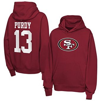 Youth Nike Brock Purdy Scarlet San Francisco 49ers Name & Number Club Fleece Hoodie