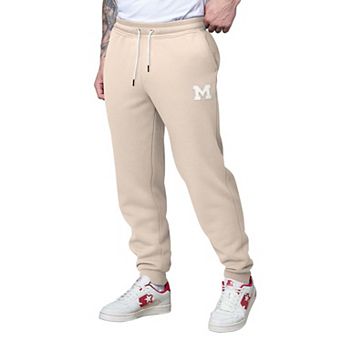 Men's Starter Tan Michigan Wolverines Red Zone Fleece Jogger Pants