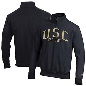 Men's Champion Black USC Trojans Powerblend Quarter-Zip Pullover