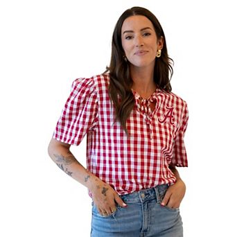Women's Gameday Social Crimson Alabama Crimson Tide All-Over Gingham Blouse