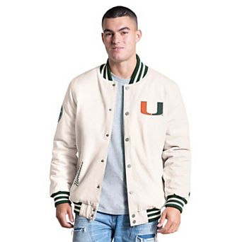 Men's Starter White Miami Hurricanes Spectator Varsity Full Snap Jacket