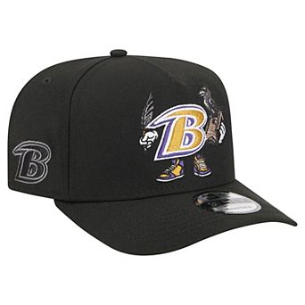 Men's New Era Black Baltimore Ravens Cartoon A-Frame 9FIFTY Snapback