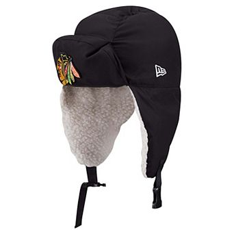 Men's New Era x Alpha Industries Black Chicago Blackhawks Puffer Quilted Trapper Hat