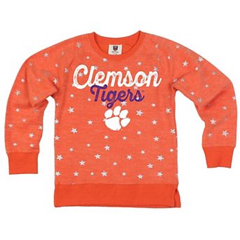 Girls Youth Wes & Willy Orange Clemson Tigers Shimmer Star Reverse Fleece Sweatshirt