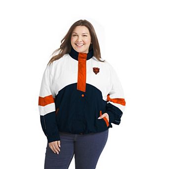 Women's WEAR by Erin Andrews White/Navy Chicago Bears Plus Size Crinkle Full-Snap Hooded Windbreaker