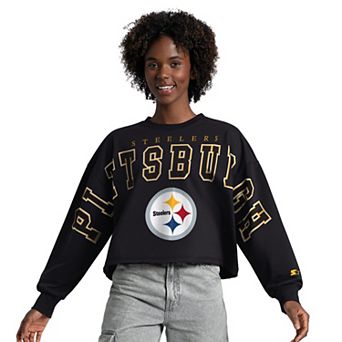 Women's Starter Black Pittsburgh Steelers Bleachers Cropped Sweatshirt