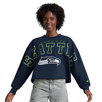 Women's Starter College Navy Seattle Seahawks Bleachers Cropped Sweatshirt