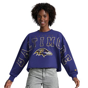 Women's Starter Purple Baltimore Ravens Bleachers Cropped Sweatshirt